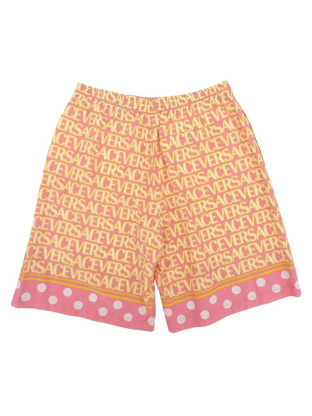 Versace Cotton Silk Polka Dot Logo All Over Print Shorts Pink 48